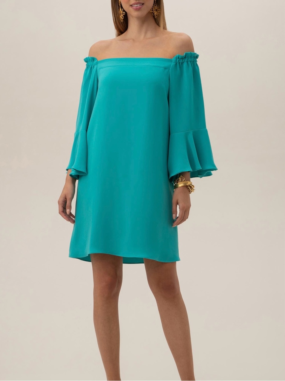 NWT Trina Turk Teal Off-Shoulder Shift Dress  Size S